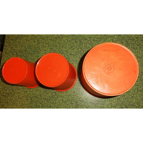 Vintage Orange Tupperware Nesting Canister Set of 3 servalier mcm 1970s storage - Picture 14 of 16